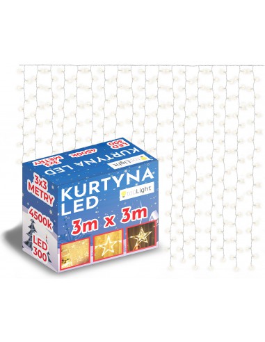 Kurtyna Świetlna Lampki 300 LED 3x3m Biały Neutralny